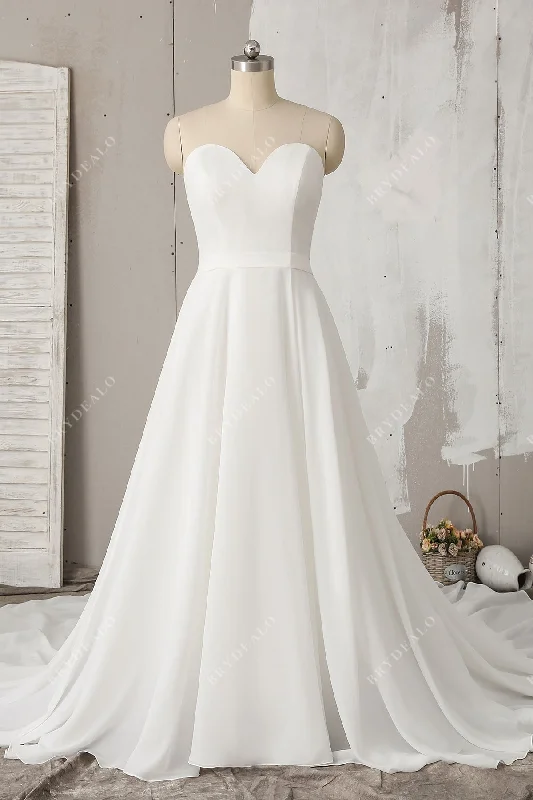 Strapless Open Back Chiffon A-line Outdoor Wedding Dress