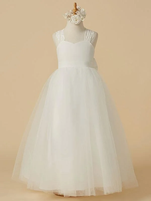 Sweetheart Tulle Flower Girl Dresses Sleeveless A Line Applique Kids Party Dresses