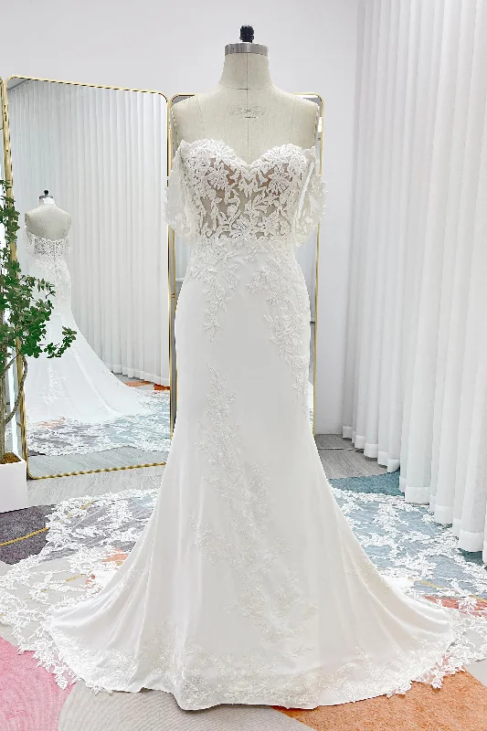 Exquisite Gown Trumpet-Mermaid Cathedral Train Lace Stretch Satin Wedding Dress CW3270 Exquisite Gown Trumpet-Mermaid Cathedral Train Lace Stretch Satin Wedding Dress CW3270