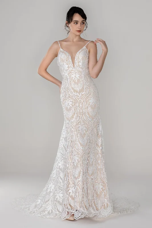 High Neck Dress Trumpet-Mermaid Chapel Train Lace Wedding Dress CW2450