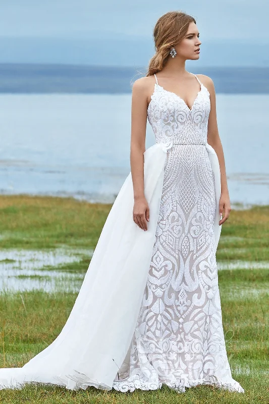 Soft Tulle Dress Mermaid Court Train Sequined Lace Wedding Dress LD5780