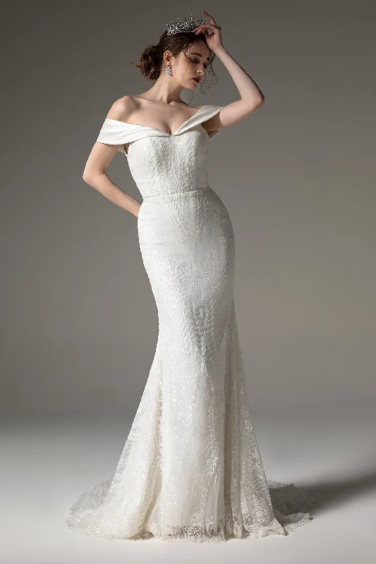 Boho Gown Trumpet-Mermaid Court Train Sequins Wedding Dress CW2527
