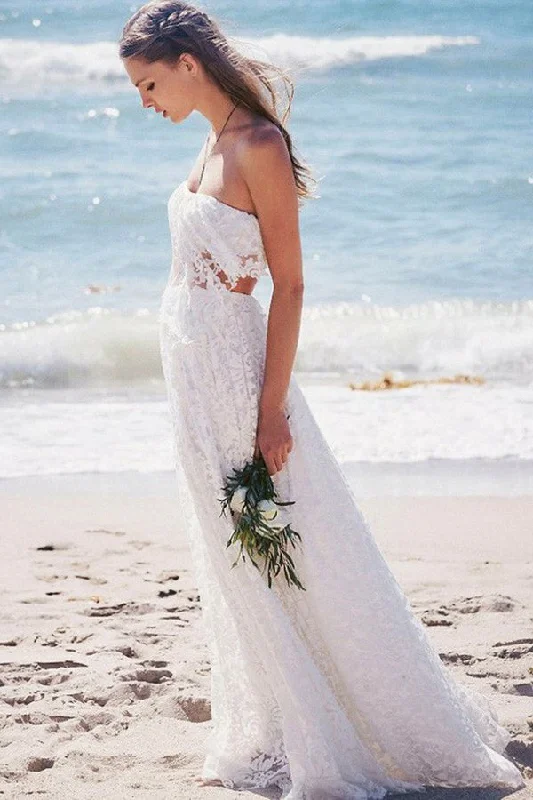 Minimalist Gown Two Piece Strapless Floor-length Lace Beach Boho Wedding Dress Wedding Dresses-715462 Minimalist Gown Two Piece Strapless Floor-length Lace Beach Boho Wedding Dress Wedding Dresses-715462