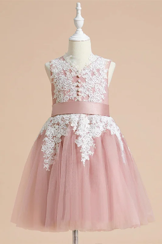 Boho Gown V-Neck Dusty Rose Appliques Girl Party Dress