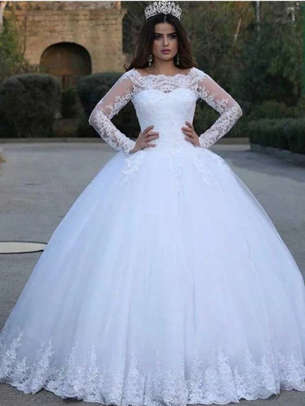 Tea-Length Dress Long Sleeves Lace Appliques Wedding Dresses
