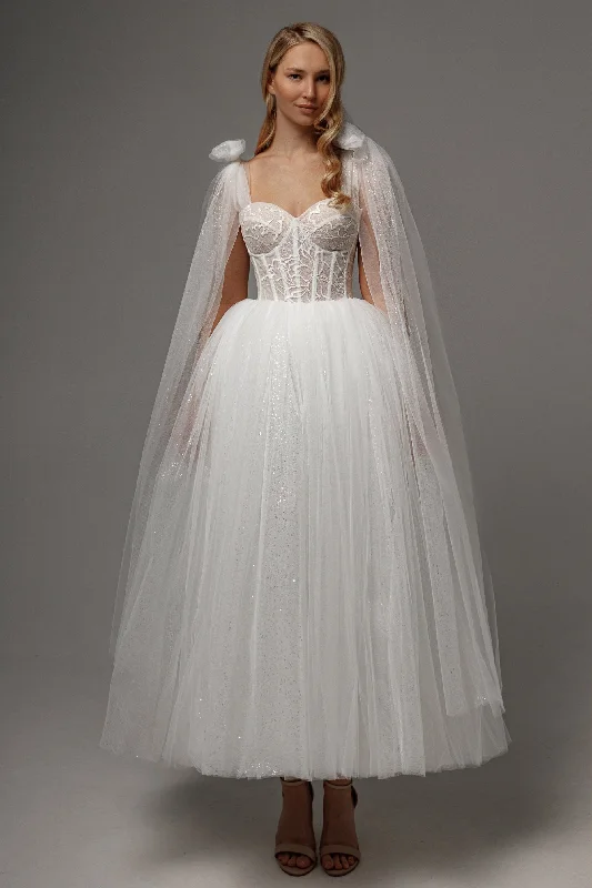 High-Fashion Wedding Gown Wedding Dress Helena Midi with Detachable Straps