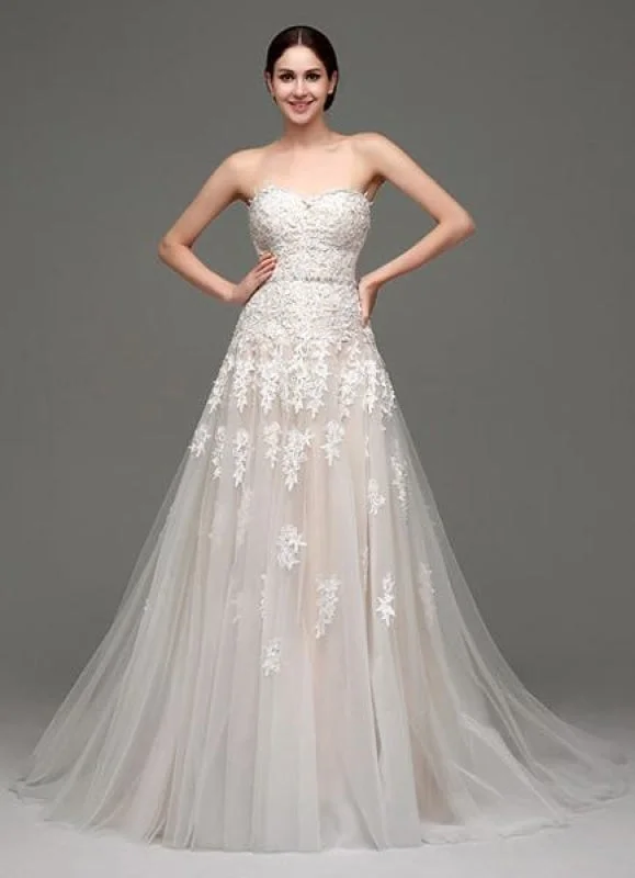 Minimalist Gown Wedding Dresses Champagne Tulle Strapless Sweatheart Lace Sash Bridal Gown Minimalist Gown Wedding Dresses Champagne Tulle Strapless Sweatheart Lace Sash Bridal Gown