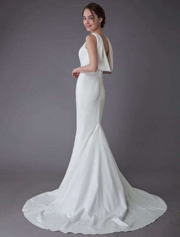Mermaid Dress Wedding Dresses Ivory Sheath Simple Bridal Dress Cowl Back Beach Wedding Gowns With Train Mermaid Dress Wedding Dresses Ivory Sheath Simple Bridal Dress Cowl Back Beach Wedding Gowns With Train
