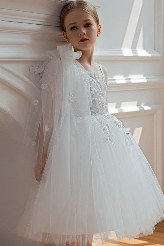 Vintage-Inspired Gown White Flower Girl Dress Lace Appliques One Shoulder