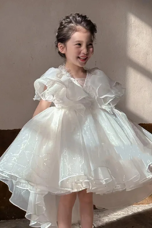 Strapless Dress White High Low Ball Gown Flower Girl Party Dress