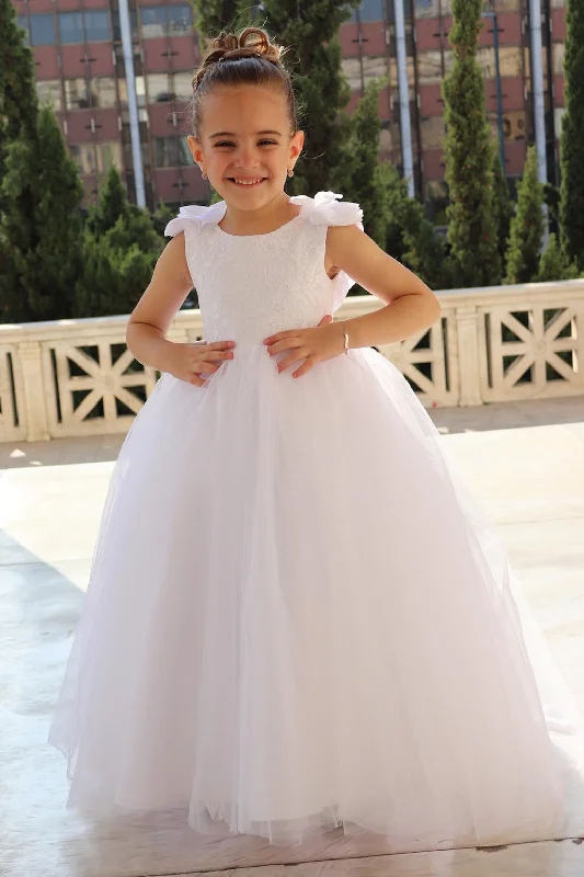 A-Line Dress White Lace Top Floor Length Princess Girl Dress