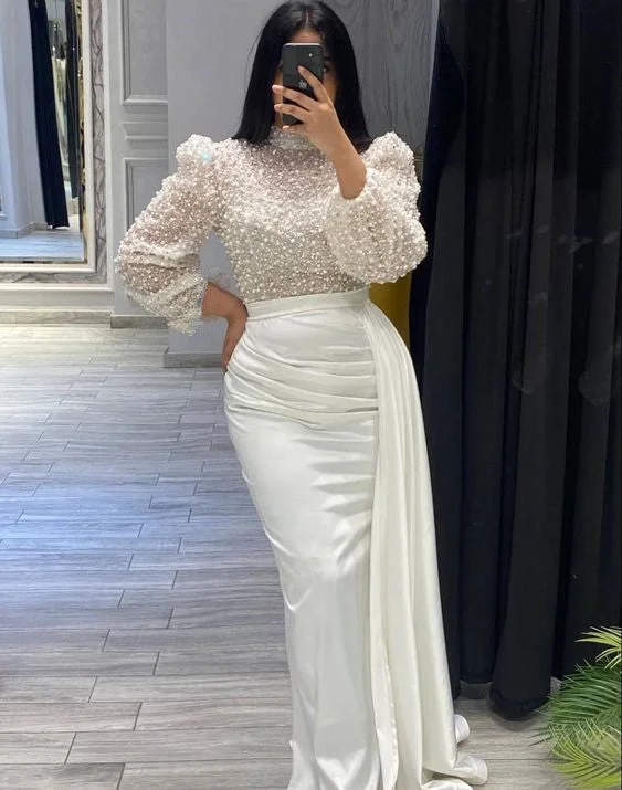 White  Long Sleeve Prom Gown Wedding Dress    fg4115