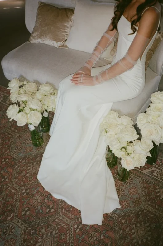 Layered Tulle Dress White Satin Simple Mermaid Bridal Dresses Wedding Gown     fg6564