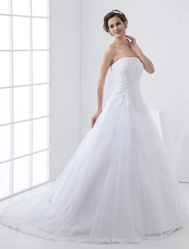 Vintage Lace Dress White Wedding Dresses Strapless Bridal Gown Lace Beading Side Draped Bridal Dress With Train Vintage Lace Dress White Wedding Dresses Strapless Bridal Gown Lace Beading Side Draped Bridal Dress With Train