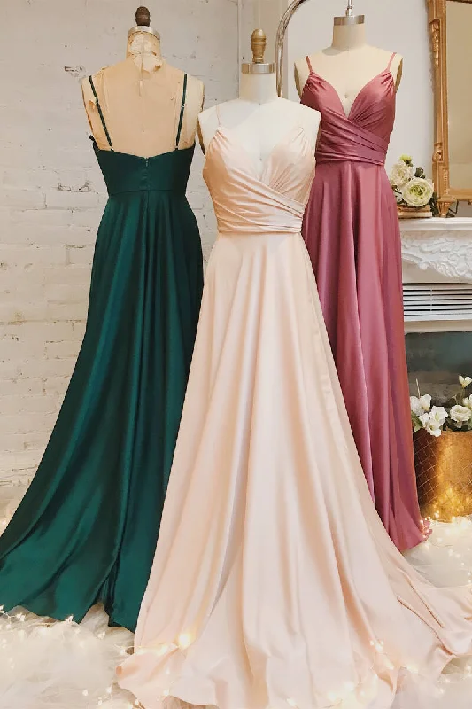 Organza Dress A-Line Straps Ruched Long Bridesmaid Dress