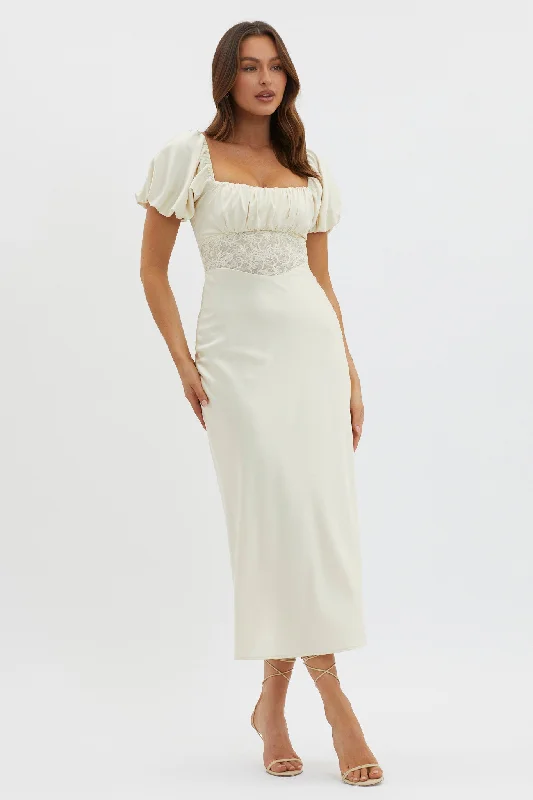 Tulle Ball Gown Allianna Puff Sleeve Lace Waist Midi Dress Butter