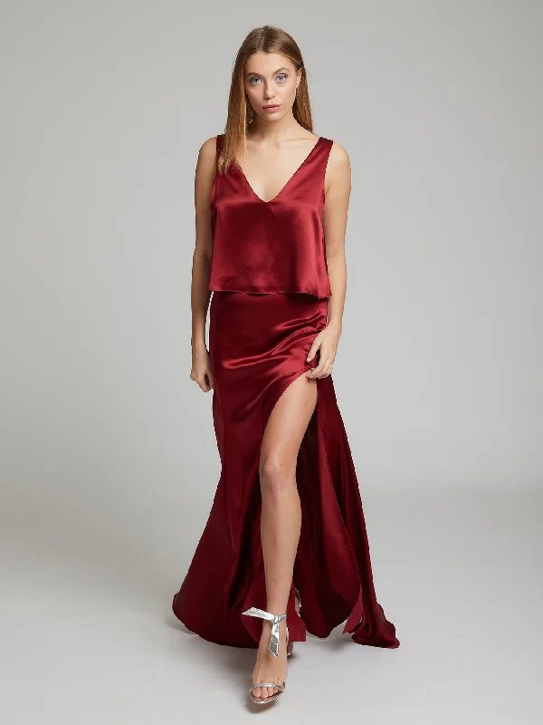 High Neck Dress Alma skirt & top set - Deep red