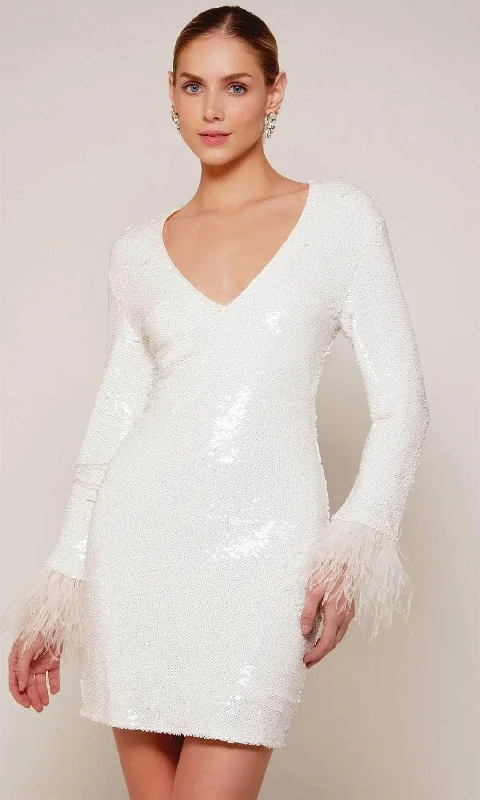 Long Sleeve Dress Alyce Paris 70027 - Long Sleeve Feather Detail Cocktail Dress