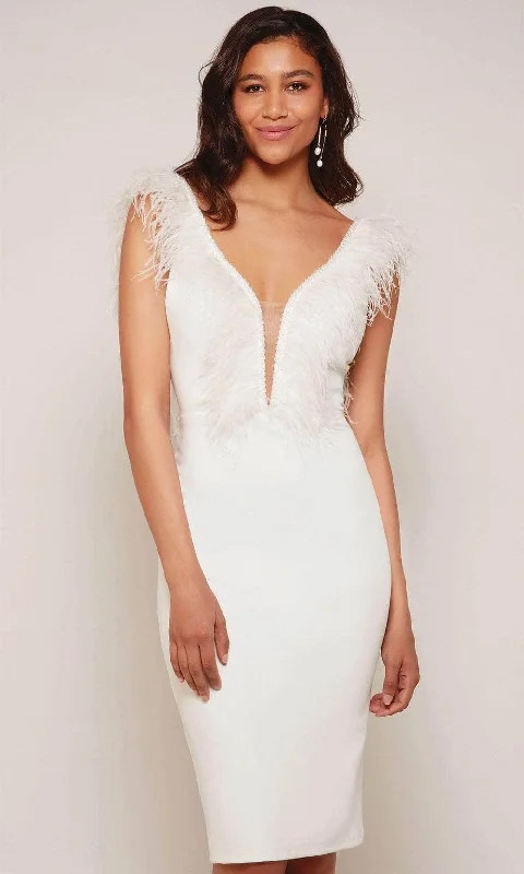 Modern Gown Alyce Paris 70033 - Feathered Plunging V-Neck Cocktail Dress