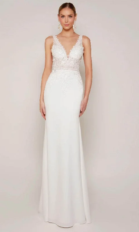 Off-Shoulder Lace Gown Alyce Paris 7097 - Embroidered V-Neck Wedding Gown