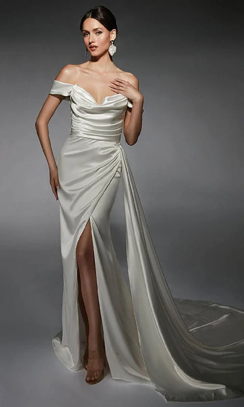 Hand-Stitched Lace Dress Alyce Paris 7106 - Ruffled Detail V-Neck Wedding Gown