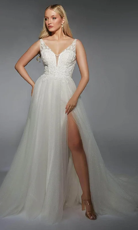 Off-Shoulder Dress Alyce Paris 7125 - Scoop Back Beaded Applique Wedding Dress
