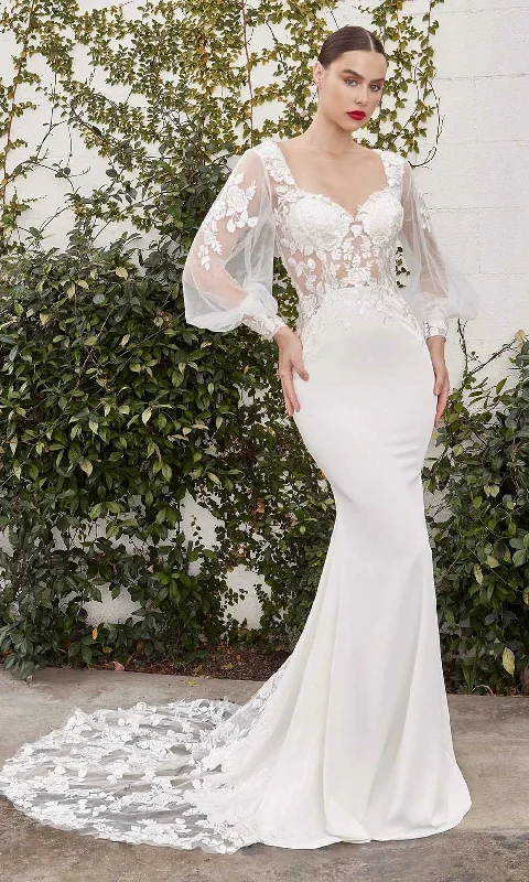 Crystal Embellished Dress Andrea and Leo - A1079W Floral Ornate Bishop Sleeve Bridal Gown