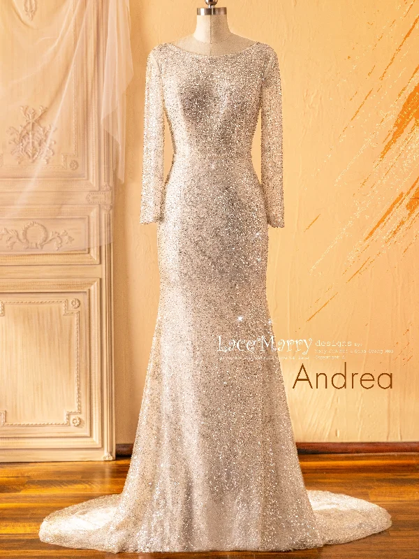 Lace Dress ANDREA / Long Sleeve Sparkling Sequin Wedding Dress