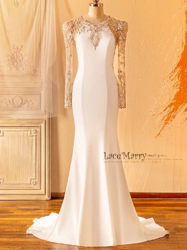 Simple Gown ANZU / Sophisticated Fitted Wedding Dress with Puff Shoulder Sleeves