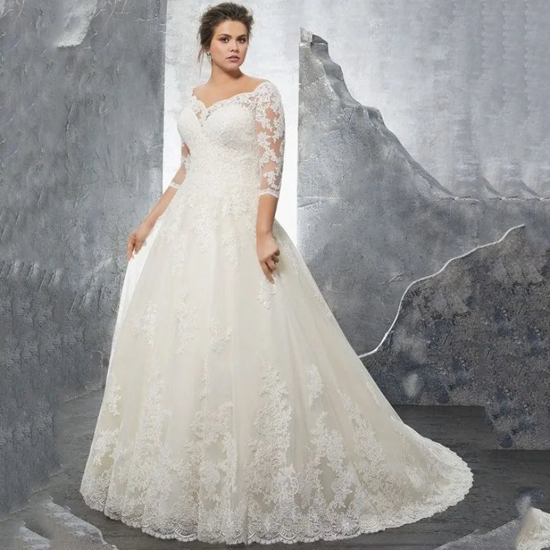 Applique Lace Plus Size A-Line Wedding Dress WD4008