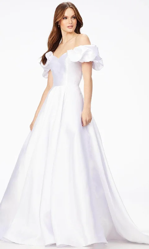 Embellished Gown Ashley Lauren 11231 - Ruffled Off-Shoulder Bridal Gown