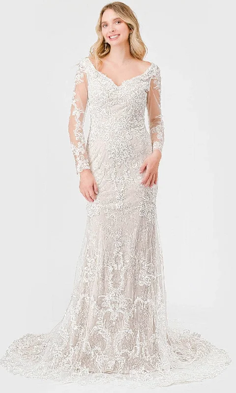 Flowy Chiffon Dress Aspeed Design MS0034 - Illusion Sleeve Embroidered Bridal Gown