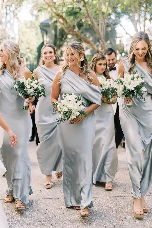 Sophisticated Dress Asymmetrical Ruffle Slit Bridesmaid Dresses with One Shoulder
