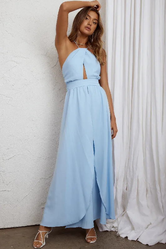 Athena High Split Maxi Dress Steel Blue