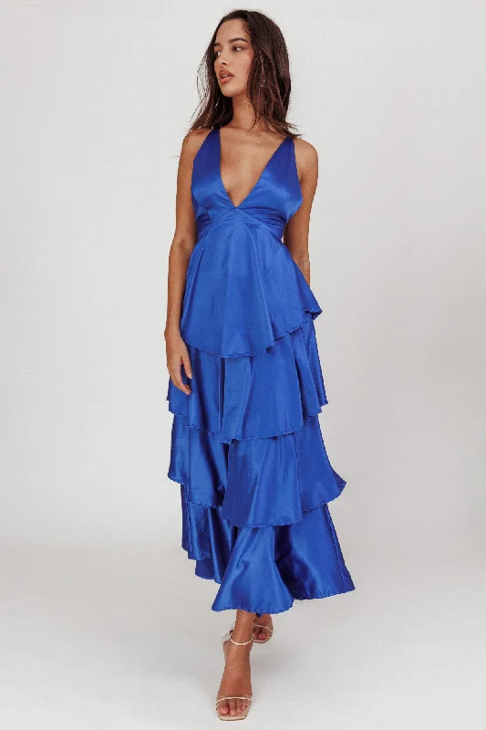 Ethereal Dress Auguste Tiered Frill Strappy Back Dress Electric Blue