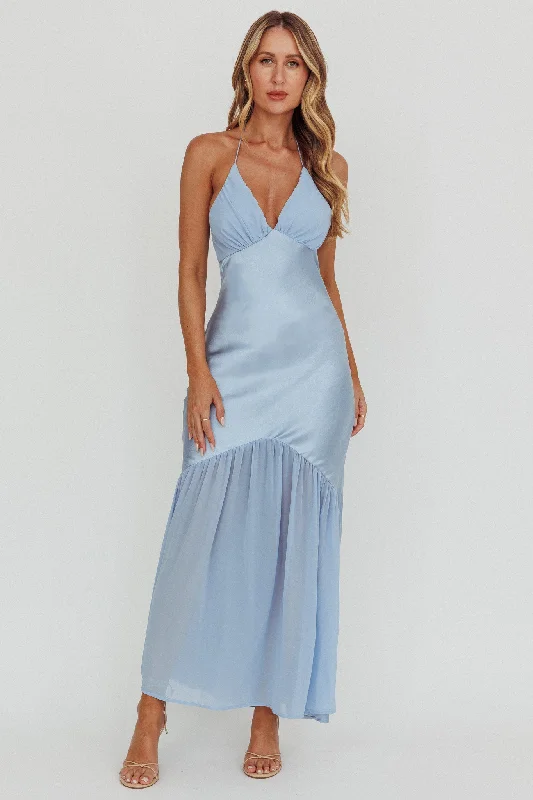 Chiffon Dress Aysah Chiffon Hem Halter Maxi Dress Light Blue