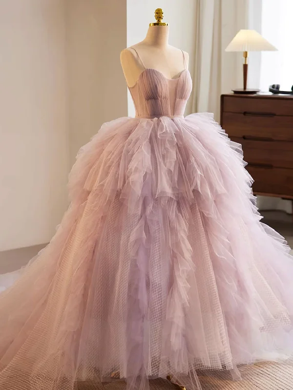 Silver Embellished Gown Elegant Pink and Purple A-Line Tulle Formal Party Gown,DP1089 Silver Embellished Gown Elegant Pink and Purple A-Line Tulle Formal Party Gown,DP1089