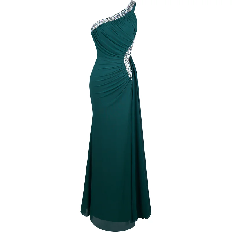 Lace Dress Green One Shoulder Backless Beading Long Prom Dress Evening Party Dress,DP1082