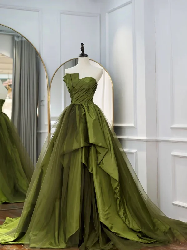 Handmade Dress Green Strapless Tulle Formal Prom Dress Evening Gown,DP1077