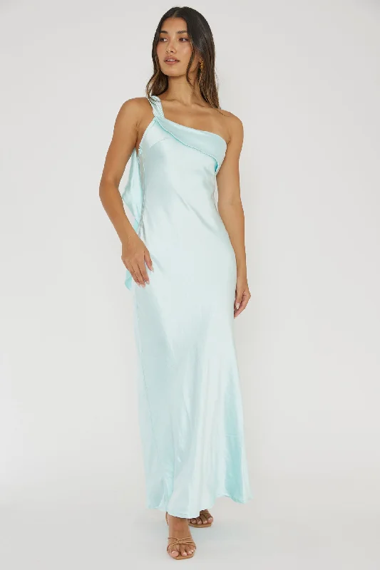 Sheer Sleeve Dress Carmel One-Shoulder Sash Maxi Dress Ice
