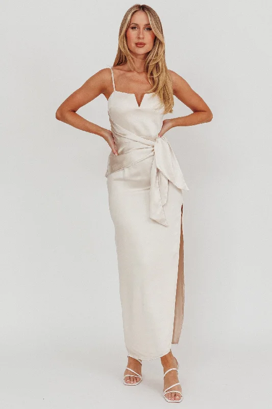 Glamorous Dress Celestine Waist Tie Satin Maxi Dress Light Champagne