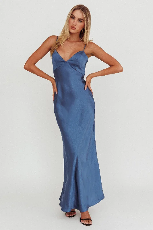 Beaded Dress Ciao, Bella Tied Back Satin Maxi Dress Midnight Blue