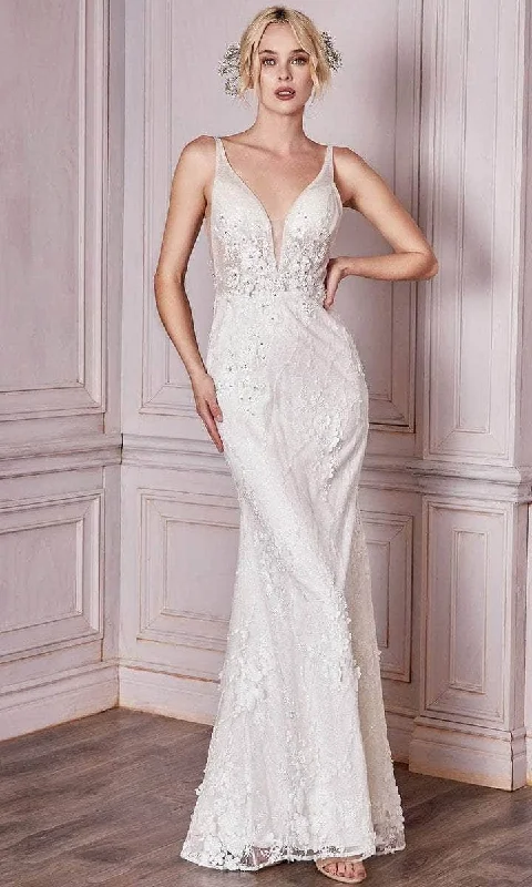 Floral Gown Cinderella Divine Bridal - CDS403W Floral Appliqued Deep V-neck Wedding Gown - 1 pc Off-White in Size 8 Available Floral Gown Cinderella Divine Bridal - CDS403W Floral Appliqued Deep V-neck Wedding Gown - 1 pc Off-White in Size 8 Available