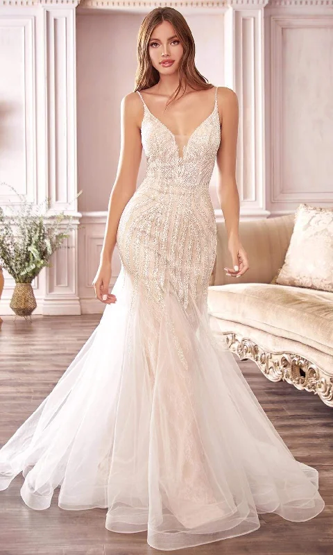 Glamorous Dress Cinderella Divine Bridal - Plunging V-Neck Embellished Mermaid Dress CDS401 Glamorous Dress Cinderella Divine Bridal - Plunging V-Neck Embellished Mermaid Dress CDS401