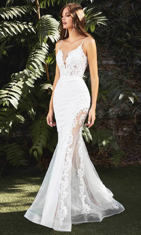 Simple Gown Cinderella Divine Bridal - V-Neck Sheer Slit Bridal Gown CD937W - 1 pc Off White In Size 4 Available Simple Gown Cinderella Divine Bridal - V-Neck Sheer Slit Bridal Gown CD937W - 1 pc Off White In Size 4 Available