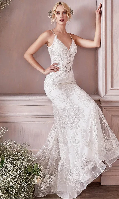 Floral Appliqué Gown Cinderella Divine Bridal J825W - V-neck Bridal Gown