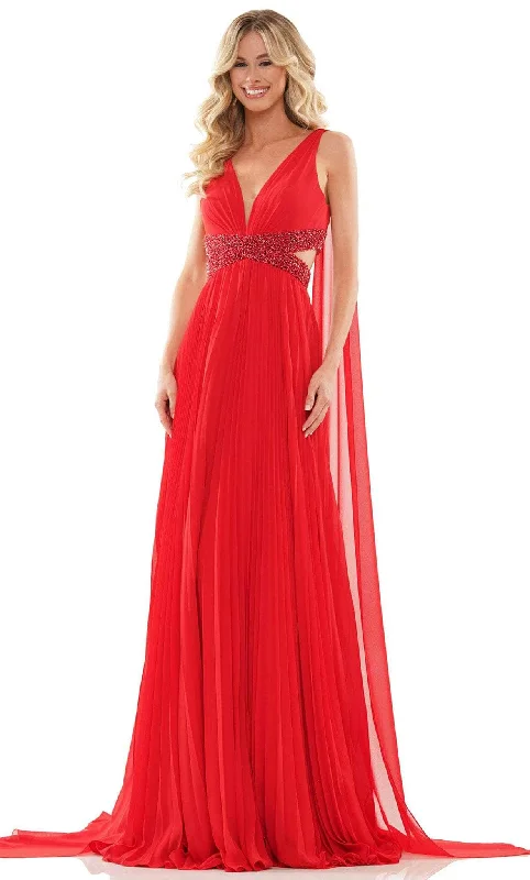 High Slit Gown Colors Dress 2895 - Sleeveless V-Neck Prom Dress
