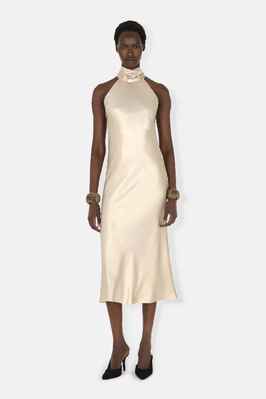 Classic Satin Dress CROPPED SIENNA DRESS - CHAMPAGNE