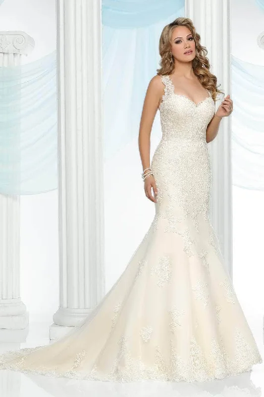 Sheer Sleeve Dress Da Vinci 50429 - Embroidered Trumpet Bridal Gown
