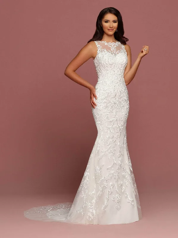 Embellished Gown Da Vinci 50481 - Illusion Bateau Embroidered Bridal Gown